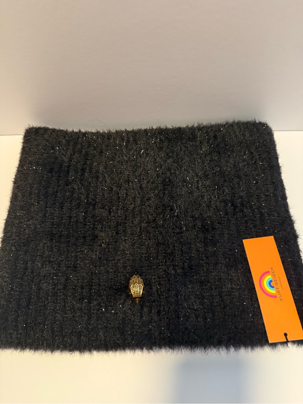 Kurt Geiger Black Sparkle Knit scarf with Gold Charm